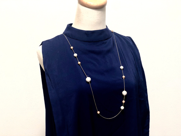 棉珍珠長項鍊 第14張的照片