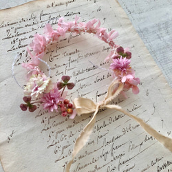 SALE (送料込 )  布花 pinkの mini wreath 2枚目の画像