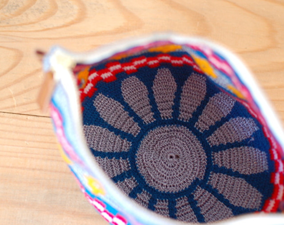 knitポーチ　手編み　グレー花柄 3枚目の画像