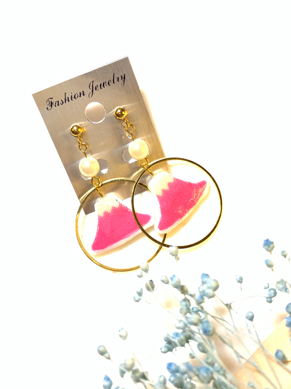 粉紅富士山耳環 針式 可改夾式備註訂單 第2張的照片