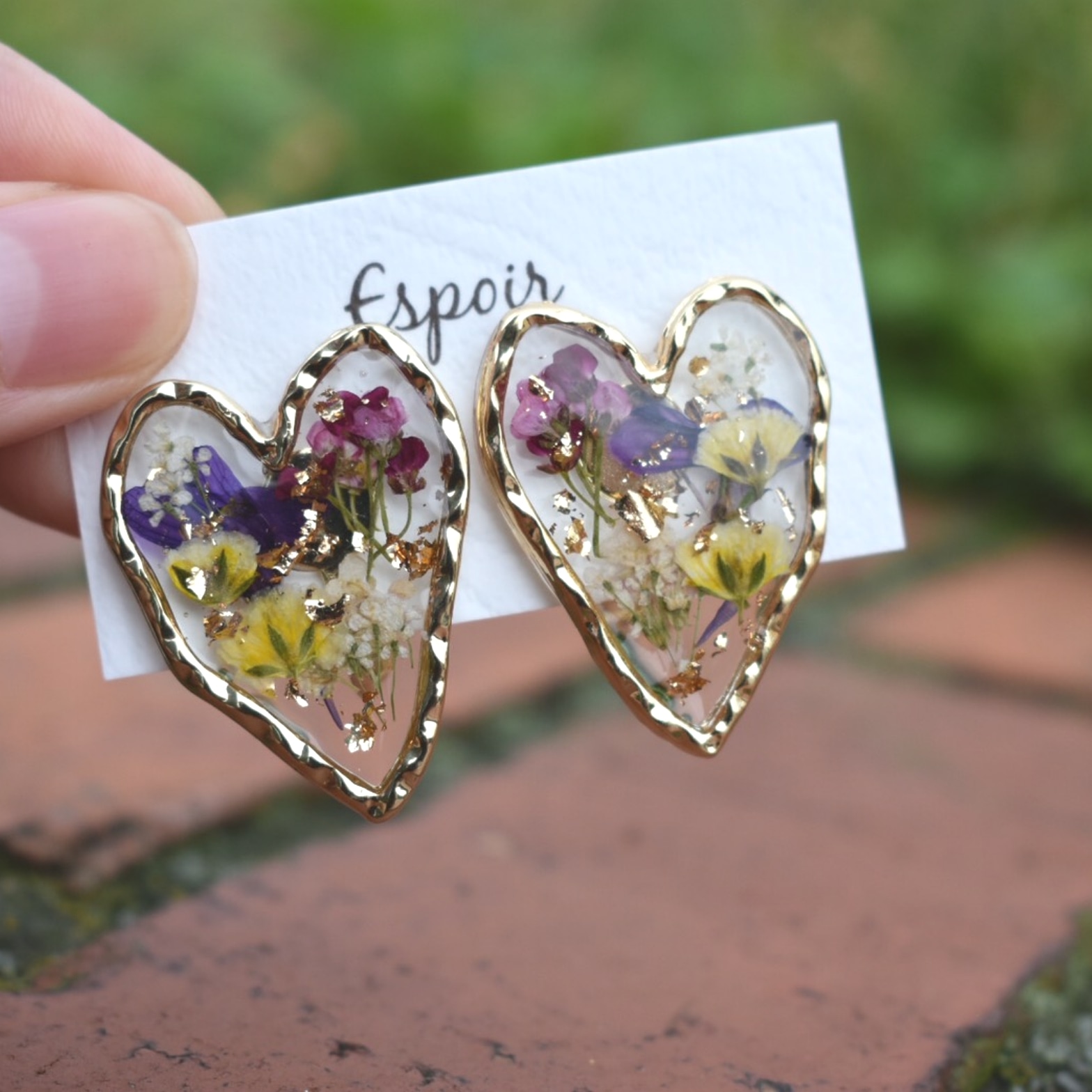 大ぶり＊押し花 ハート ピアス/イヤリング ピアス（その他） Espoir 