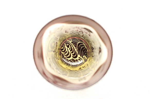 【再販】ガラス製 清酒　一口ビアグラス　鳥獣戯画＋観世水　茶紫 3枚目の画像