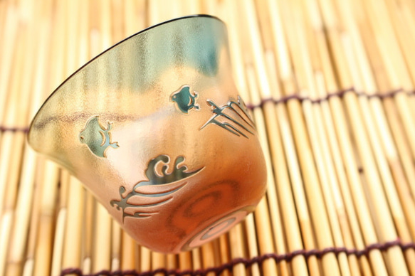 【再販】ガラス ぐい呑み「千鳥」ピンクブルー　其の弐 3枚目の画像