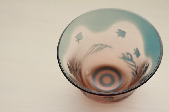 【再販】ガラス ぐい呑み「千鳥」ピンクブルー　其の弐 6枚目の画像