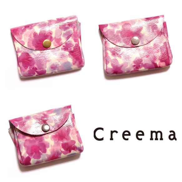 ミニ財布（アコーディオン・花柄ピンク） 1枚目の画像
