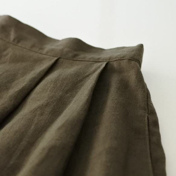 秋冬色、リネンのスカート【深いオリーブ色】 8枚目の画像
