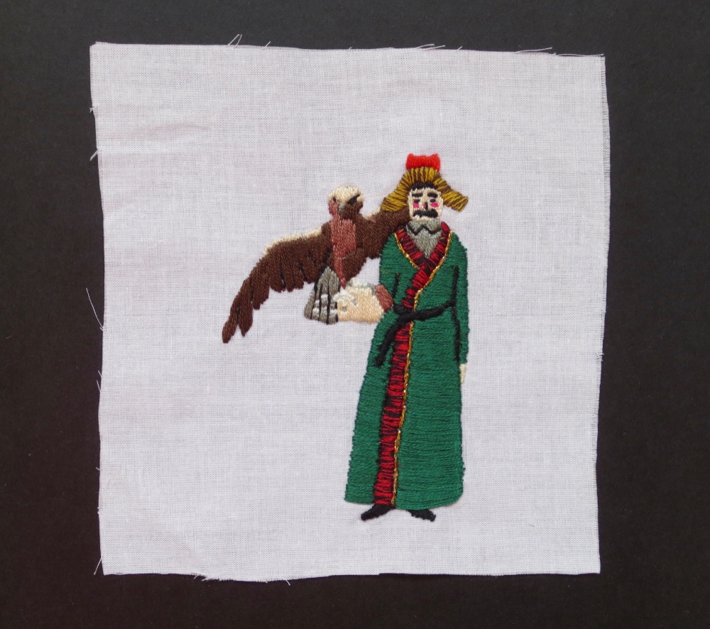 モンゴルの鷹匠”の刺繍 （フレーム無し） タペストリー・壁掛け