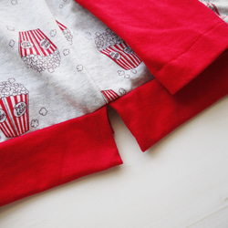 size90～140☆赤ポップコーン柄ボートネック長袖Tシャツ【受注生産】 8枚目の画像