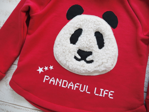 尺寸80〜140☆蓬鬆的熊貓紅色寬插肩 第2張的照片