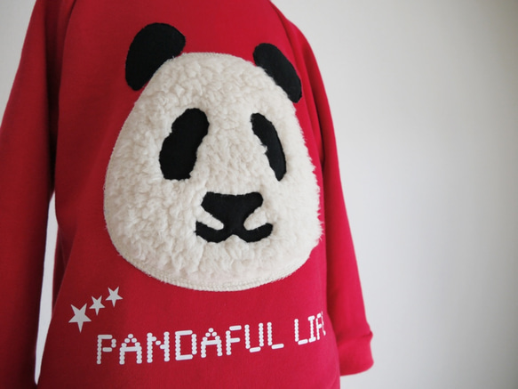 尺寸80〜140☆蓬鬆的熊貓紅色寬插肩 第3張的照片