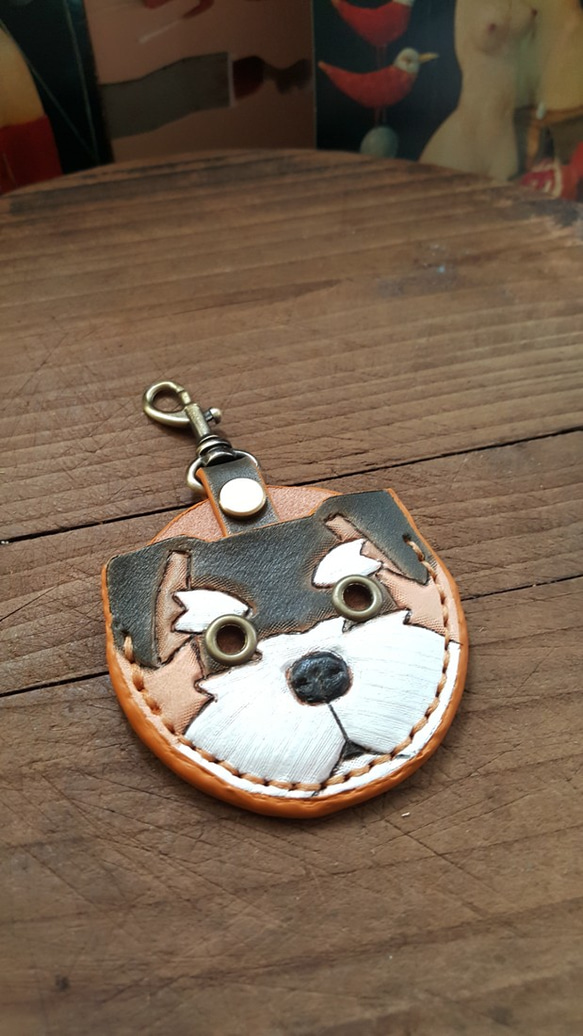 可愛有個性的雪納瑞犬 gogoro 鑰匙 純牛皮皮革套 第2張的照片