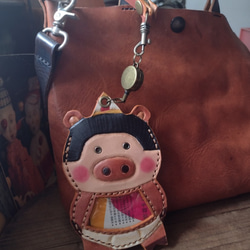 小豬寶寶裝可愛相撲  純牛皮伸縮識別證/悠遊卡套 第3張的照片