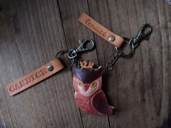 守護神之貓頭鷹 純牛皮鑰匙 -可刻字 第3張的照片
