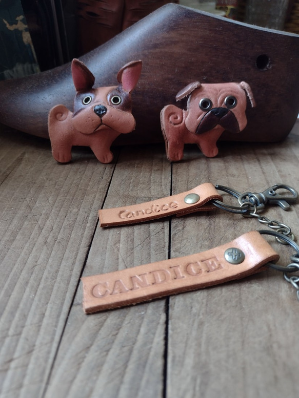 可愛法鬥犬與巴哥犬  純牛皮鑰匙款- 刻名字 第3張的照片