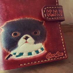 客製寵物貓咪栗子色純牛皮護照夾 (訂做情人、生日送禮) 第3張的照片