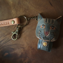 可愛喵星人小灰貓咪純牛皮鑰匙款- 刻名字 第3張的照片