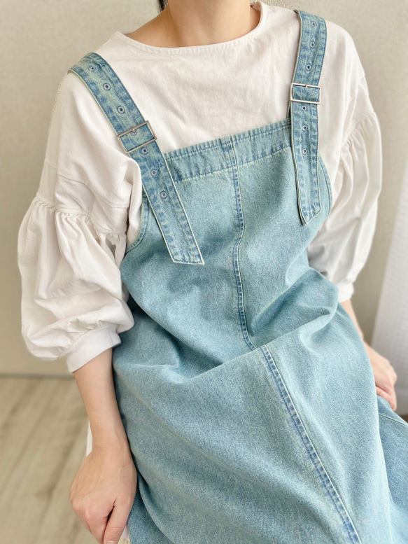 03 前後2wayジャンパースカート　アンティーク・ライトブルー　丈が選べる　総丈128cm 総丈122cm117cm 5枚目の画像