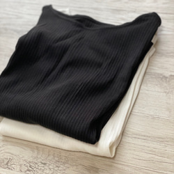2色セット 二の腕隠しのリブニットTシャツ　五分袖（白/黒） 2枚組 15枚目の画像