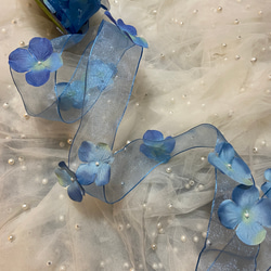 再・再入荷！お花のオーガンジーリボン・ブルー 1枚目の画像