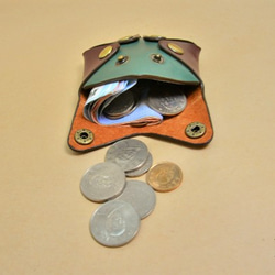 [HOYA BAG]手作り皮革製品‧バッファローレザー‧六角形の財布‧オレンジ 2枚目の画像