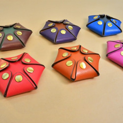 [HOYA BAG]手作り皮革製品‧バッファローレザー‧六角形の財布‧オレンジ 3枚目の画像