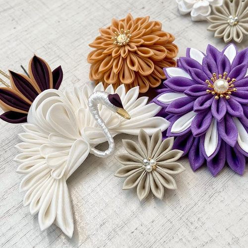 つまみ細工髪飾り Uピンかんざしセット *紫*成人式*和装*結婚式*花嫁