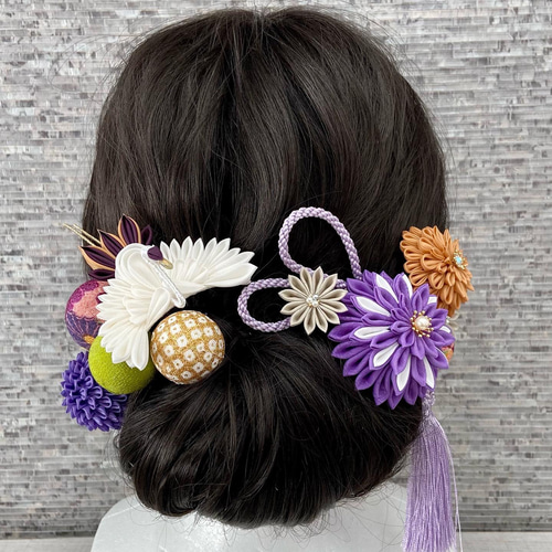 つまみ細工髪飾り Uピンかんざしセット *紫*成人式*和装*結婚式*花嫁