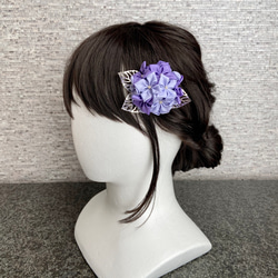 送料無料♡つまみ細工 紫陽花のヘアクリップ   藤色　*コサージュ *七五三 *浴衣 *アジサイ *花嫁 2枚目の画像