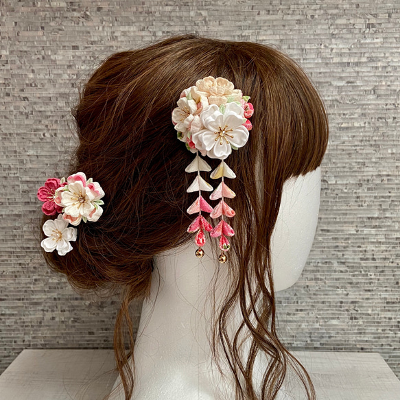 桜ブーケのヘアクリップ  Uピンセット pink　*七五三*七五三髪飾り*つまみ細工*ナチュラルカラー*浴衣*ピンク* 2枚目の画像