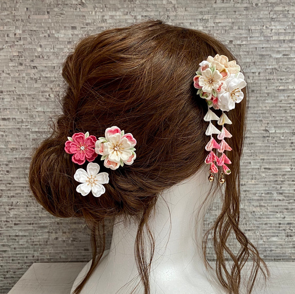 桜ブーケのヘアクリップ  Uピンセット pink　*七五三*七五三髪飾り*つまみ細工*ナチュラルカラー*浴衣*ピンク* 3枚目の画像