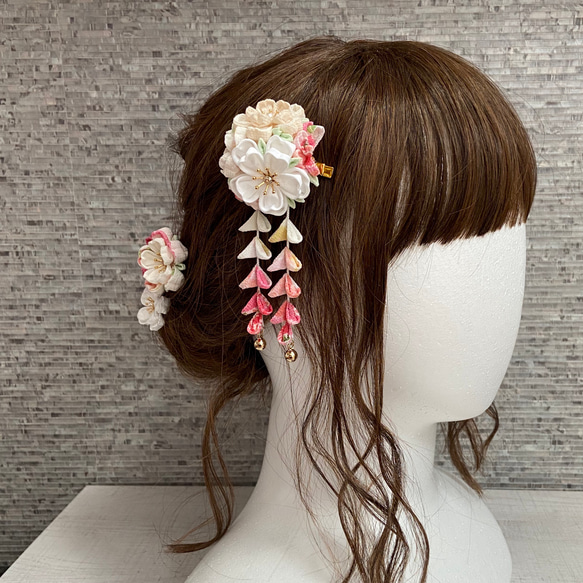 桜ブーケのヘアクリップ  Uピンセット pink　*七五三*七五三髪飾り*つまみ細工*ナチュラルカラー*浴衣*ピンク* 4枚目の画像