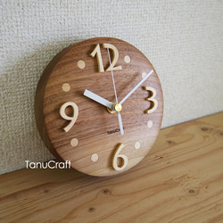 木の掛け時計　■丸型13.5センチ・クルミ■ 1枚目の画像