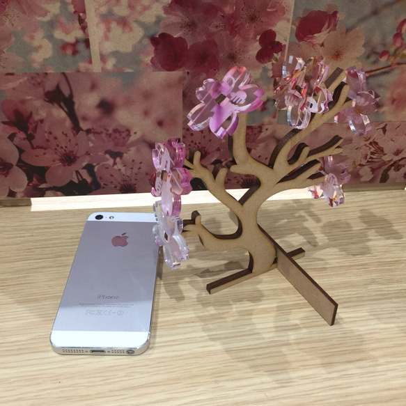 桜の盆栽風インテリア用オブジェ(木材とアクリル) 1枚目の画像
