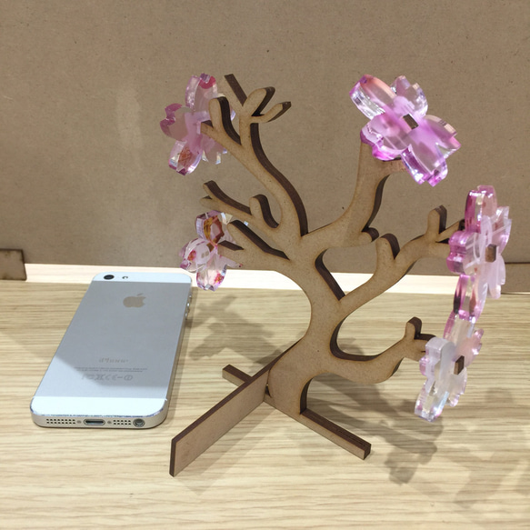 桜の盆栽風インテリア用オブジェ(木材とアクリル) 2枚目の画像