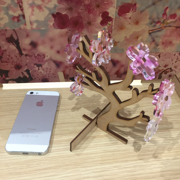 桜の盆栽風インテリア用オブジェ(木材とアクリル) 4枚目の画像