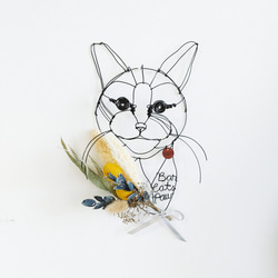 Wire Wall Art Cat Bouque （猫と花イエロー&グリーン） 3枚目の画像