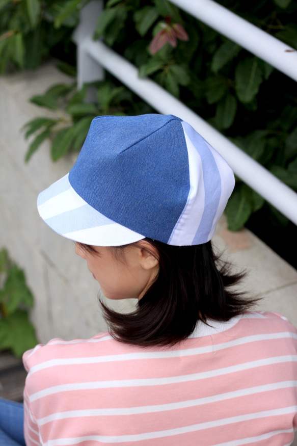 淡藍條紋遮陽帽(鴨舌帽) 第6張的照片