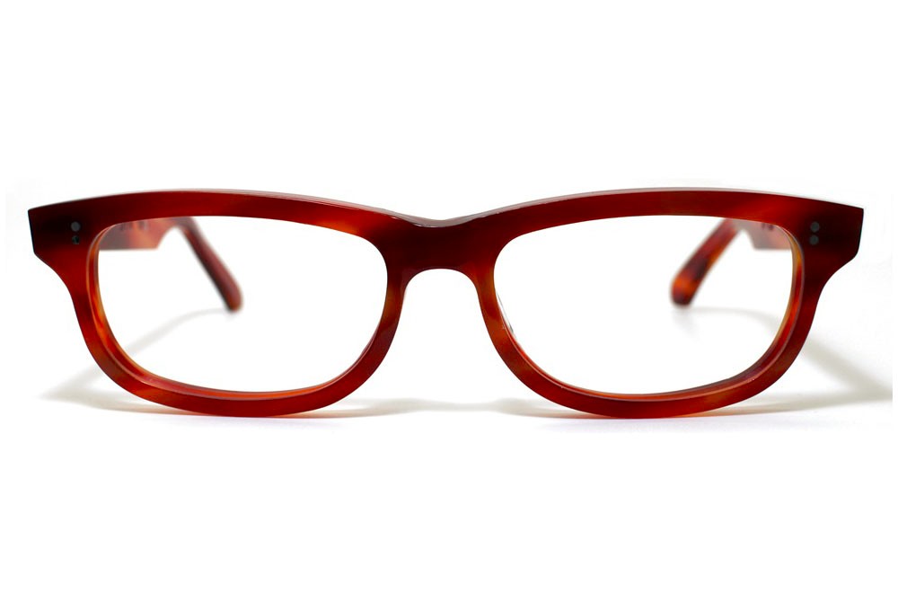 赤と茶色マーブル生地のセルロイドメガネ050-FF