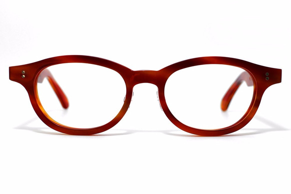 赤と茶色マーブル生地のセルロイドメガネ068-FF 1枚目の画像