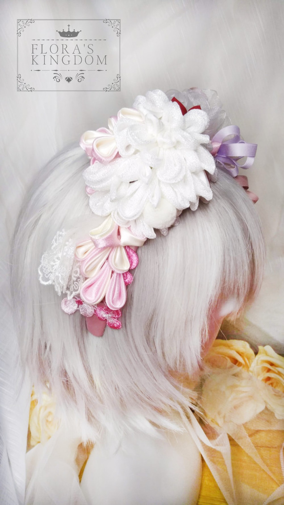 【フラワーパイルハウス∷フローラズキングダム❴オリジナルヘアバンド❵∷Eスタイル】つまみ手作りヘアアクセサリー 4枚目の画像