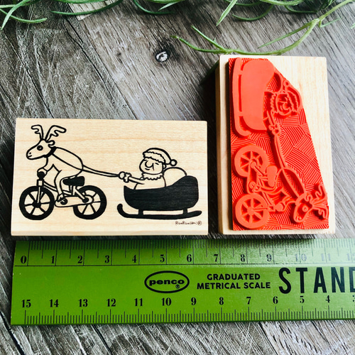 チャリトナカイと岩井サンタのクリスマス＊40㎜x65㎜＊ラバースタンプ