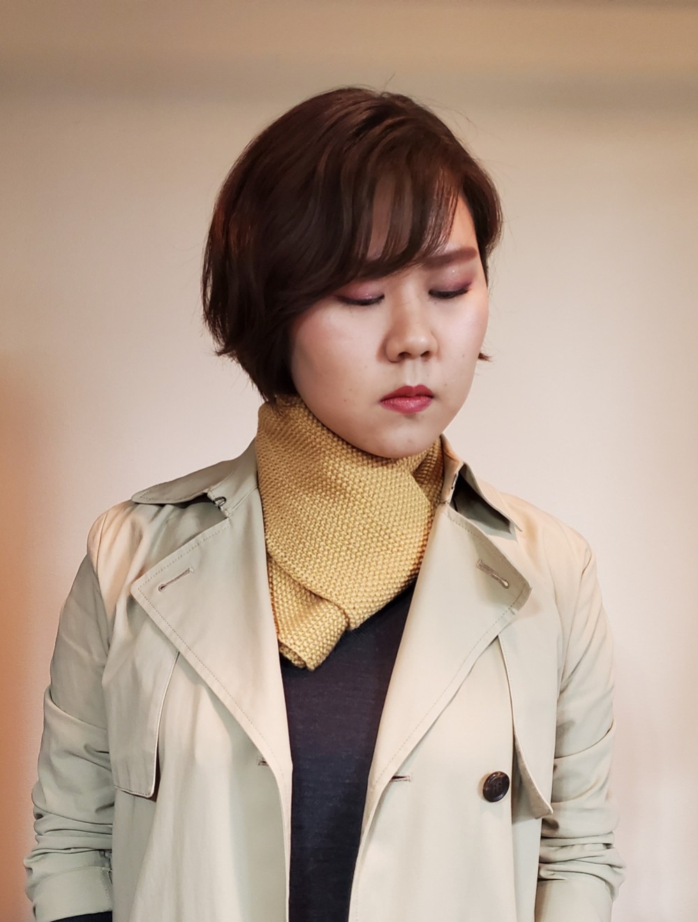 Y88M【クリスマスギフト】カスタードみたいなクリームイエロー/鹿の子編みのミニマフラー/メリノ100％【送料無料】