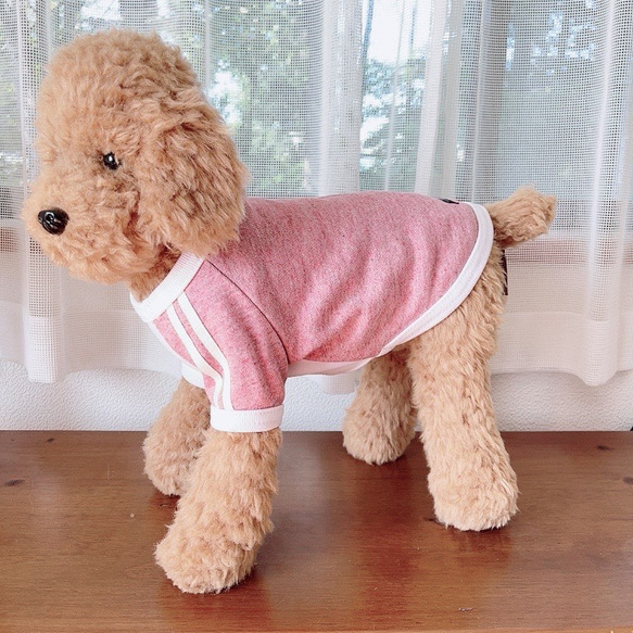 犬服　袖ラインラグラントレーナー　ピンク 7枚目の画像