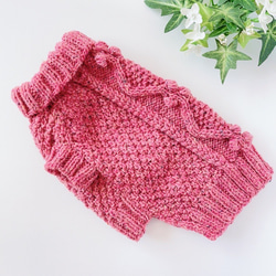 犬服　手編みセーター　濃いピンク　胴回り36cm 3枚目の画像