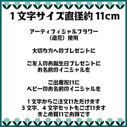 送料無料 受注製作 直径11cm♡クリアケース入 フラワーアルファベットオブジェ イニシャル ピンク グリーン 8枚目の画像