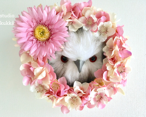 直径20cm♡ガーベラとピンクアジサイのホワイトオウルリース 桜