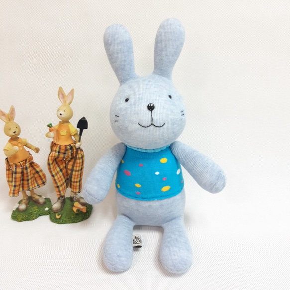 療癒系襪子娃娃玩偶_傾聽兔_兔子_淺藍色 第1張的照片
