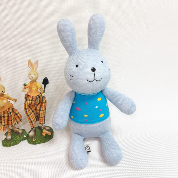 療癒系襪子娃娃玩偶_傾聽兔_兔子_淺藍色 第2張的照片
