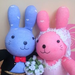 ウェディングバニー（ペア）/人形/靴下人形/結婚祝い/新郎新婦 2枚目の画像