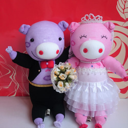婚禮小豬(一對) / 玩偶 / 襪子娃娃 / 結婚賀禮 / 新郎新娘 第1張的照片
